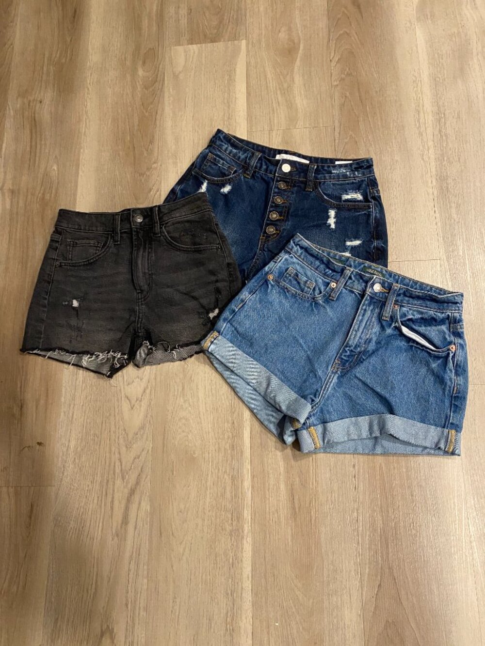 3 Pair XS Denim Shorts Bundle | Wild Fable High Rise Mom + Black Distressed + Na